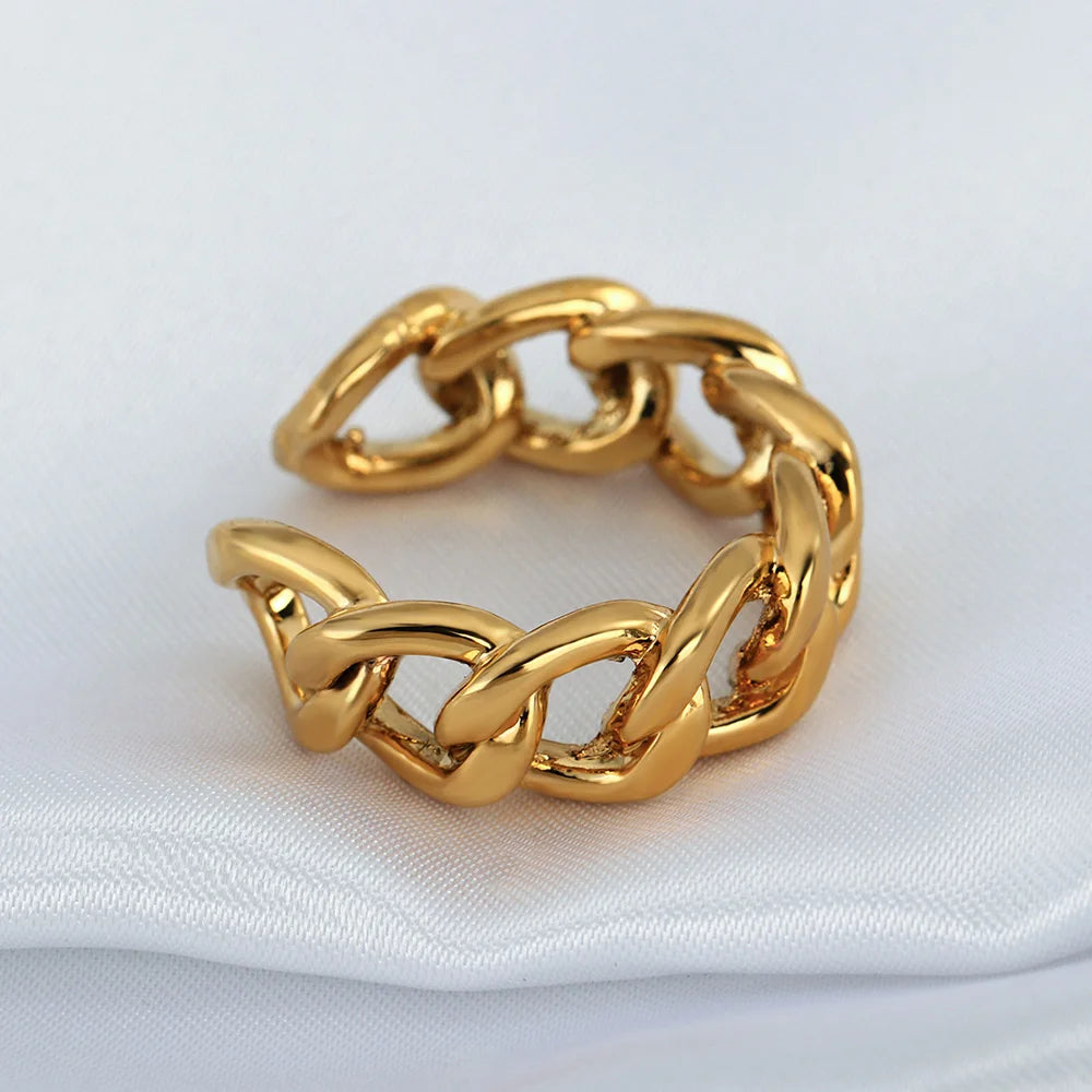 ALLYES Fashion Twisted Link Chunky Rings for Women Personality Gold Color Opening Finger Ring Charm Jewelry