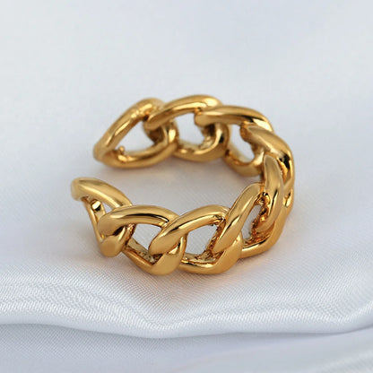 ALLYES Fashion Twisted Link Chunky Rings for Women Personality Gold Color Opening Finger Ring Charm Jewelry