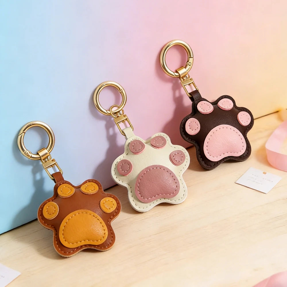 ALLYES Creative PU Leather Cartoon Cat Paw Keychain Mobile Phone Bags Car Hanging Fashion Charms Keyring Accessories Gifts