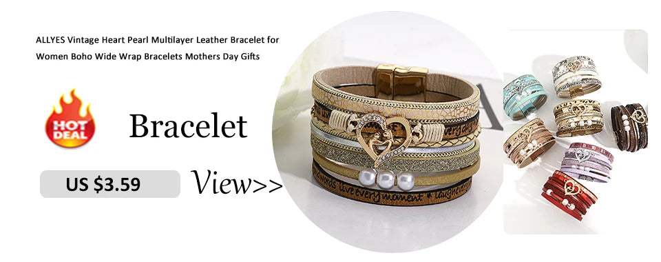 ALLYES Vintage Tree of Life Leather Bracelet for Women Multilayer Crystal Beads Chain Wrap Bracelets & Bangles Party Jewelry