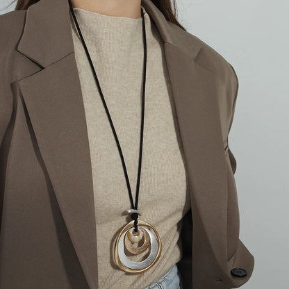 ALLYES Gold Color Multilayer Metal Circles Pendant Necklaces for Women Fashion Long Sweater Chain Collar Necklace Female Jewelry