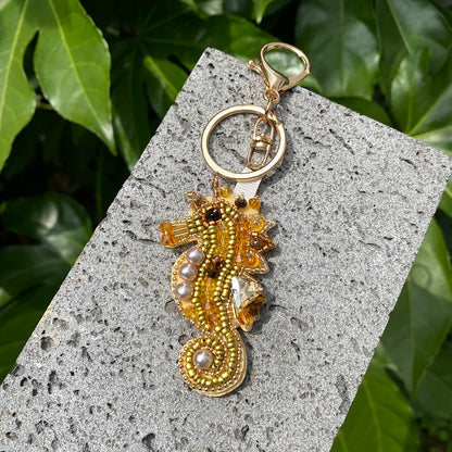 ALLYES Chic Beads Hand-sewn Seahorse Keychain, Delicate Mobile Phone Handbag Hanging, Charms Keyring Accessories