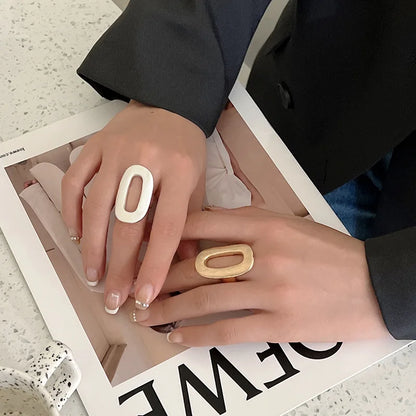 ALLYES Irregular Chunky Gold Silver Color Rings for Women Men Personality Elastic Rope Adjustable Finger Ring Fashion Jewelry