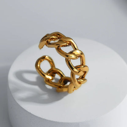 ALLYES Fashion Twisted Link Chunky Rings for Women Personality Gold Color Opening Finger Ring Charm Jewelry