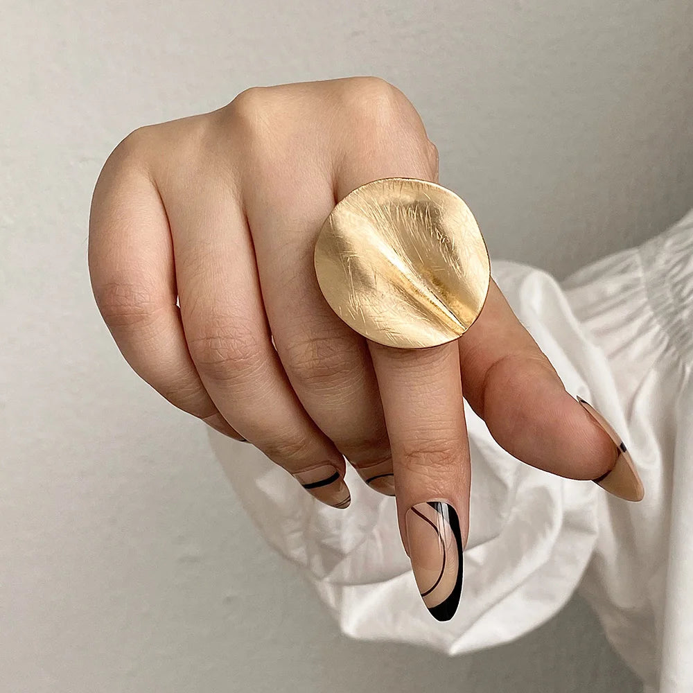 ALLYES Fashion Elastic Rope Adjustable Rings for Women Men Irregular Geometric Matte Chunky Gold Color Finger Ring Charm Jewelry