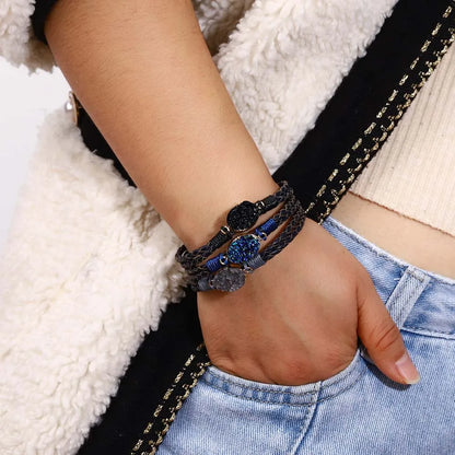 ALLYES Vintage Natural Stones Leather Bracelet for Women Men Boho Handmade Braided Multilayer Winding Wrap Bracelets Jewelry