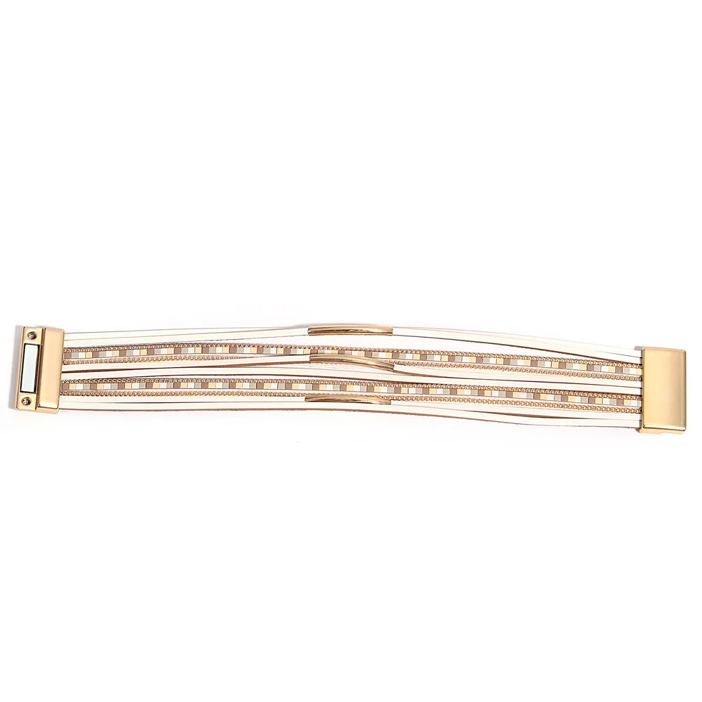 ALLYES Trendy Colorful Square Leather Bracelet for Women Men Boho Metal Tube Multilayer Wrap Wide Bracelets Charm Party Jewelry