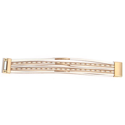 ALLYES Trendy Colorful Square Leather Bracelet for Women Men Boho Metal Tube Multilayer Wrap Wide Bracelets Charm Party Jewelry