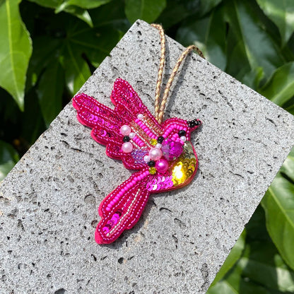 ALLYES Chic Cute Rose Red Seed Beads Sequins Hand-sewn Bird Keychain, Fashion Mobile Phone Handbag Hanging Charms Keyring