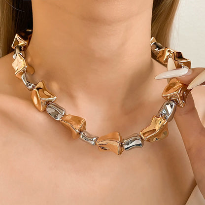 ALLYES Irregular Two Tone Geometric Beads Necklaces for Women Y2K Punk Rock Gold Color Thick Chain Necklace Choker Party Jewelry