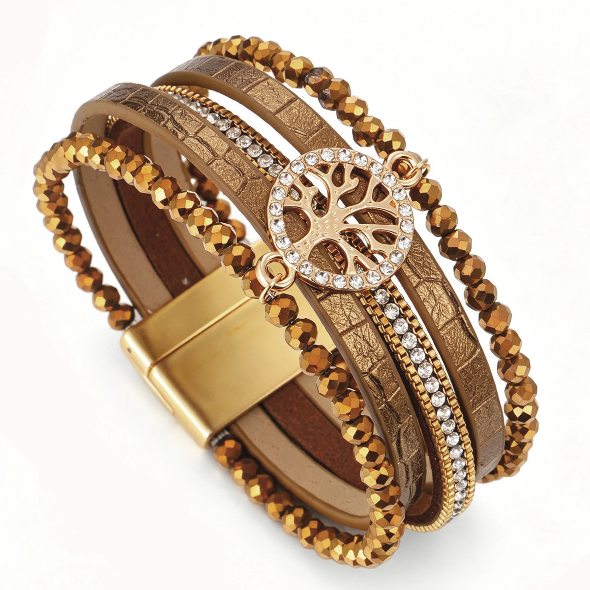 ALLYES Vintage Tree of Life Leather Bracelet for Women Multilayer Crystal Beads Chain Wrap Bracelets & Bangles Party Jewelry