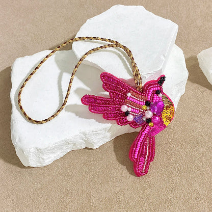 ALLYES Chic Cute Rose Red Seed Beads Sequins Hand-sewn Bird Keychain, Fashion Mobile Phone Handbag Hanging Charms Keyring