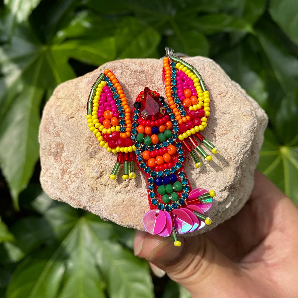 ALLYES Exquisite Colorful Seed Beads Hand-sewn Lobster Keychain, Trendy Mobile Phone Handbag Hanging, Charms Keyring Accessories