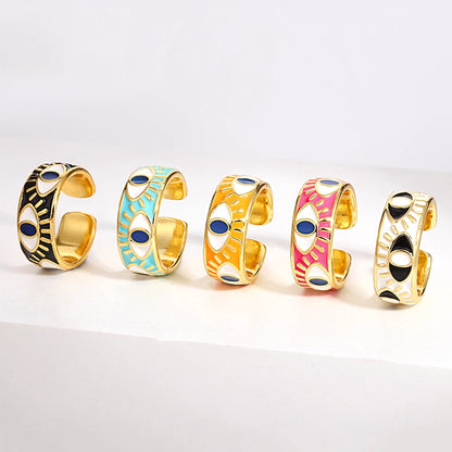 ALLYES Chunky Colorful Enamel Evil Eye Opening Rings for Women Personality Ethnic Matte Gold Color Finger Rings Charm Jewelry