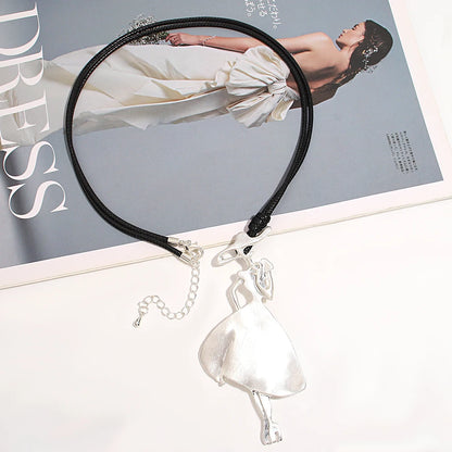 ALLYES Vintage Boho Long Leather Necklaces Elegant Matte Metal Women Pendant Necklace Sweater Chain Fall & Winter Jewelry