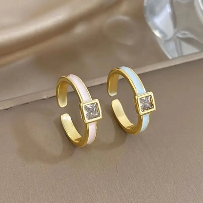 ALLYES Chic Enamel Square Zirconia Open Ring for Women Exquisite Gold Plated Copper Finger Rings Valentine's Day Gifts