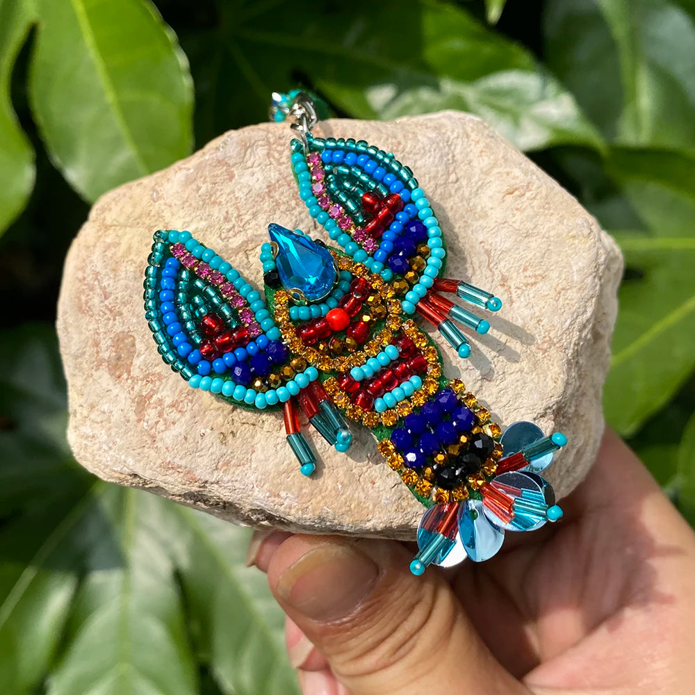 ALLYES Exquisite Colorful Seed Beads Hand-sewn Lobster Keychain, Trendy Mobile Phone Handbag Hanging, Charms Keyring Accessories