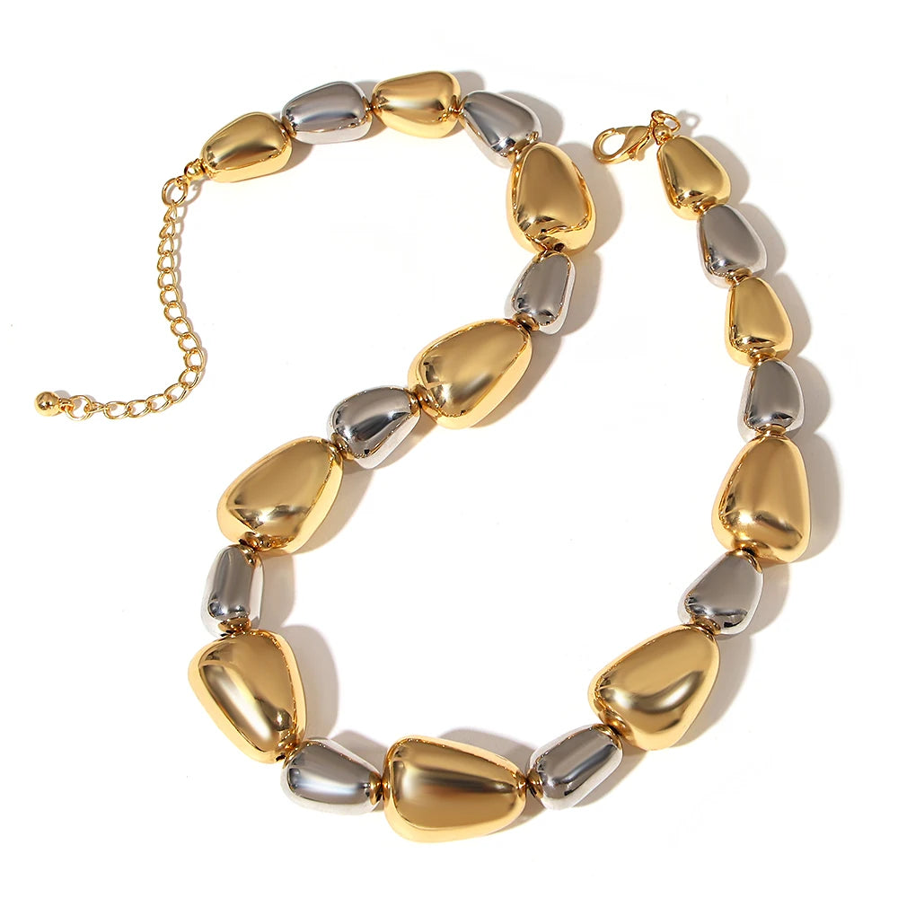 ALLYES Irregular Two Tone Waterdrop Beads Necklaces for Women Y2K Punk Rock Gold Color Thick Chain Necklace Choker Party Jewelry