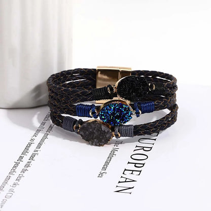 ALLYES Vintage Natural Stones Leather Bracelet for Women Men Boho Handmade Braided Multilayer Winding Wrap Bracelets Jewelry