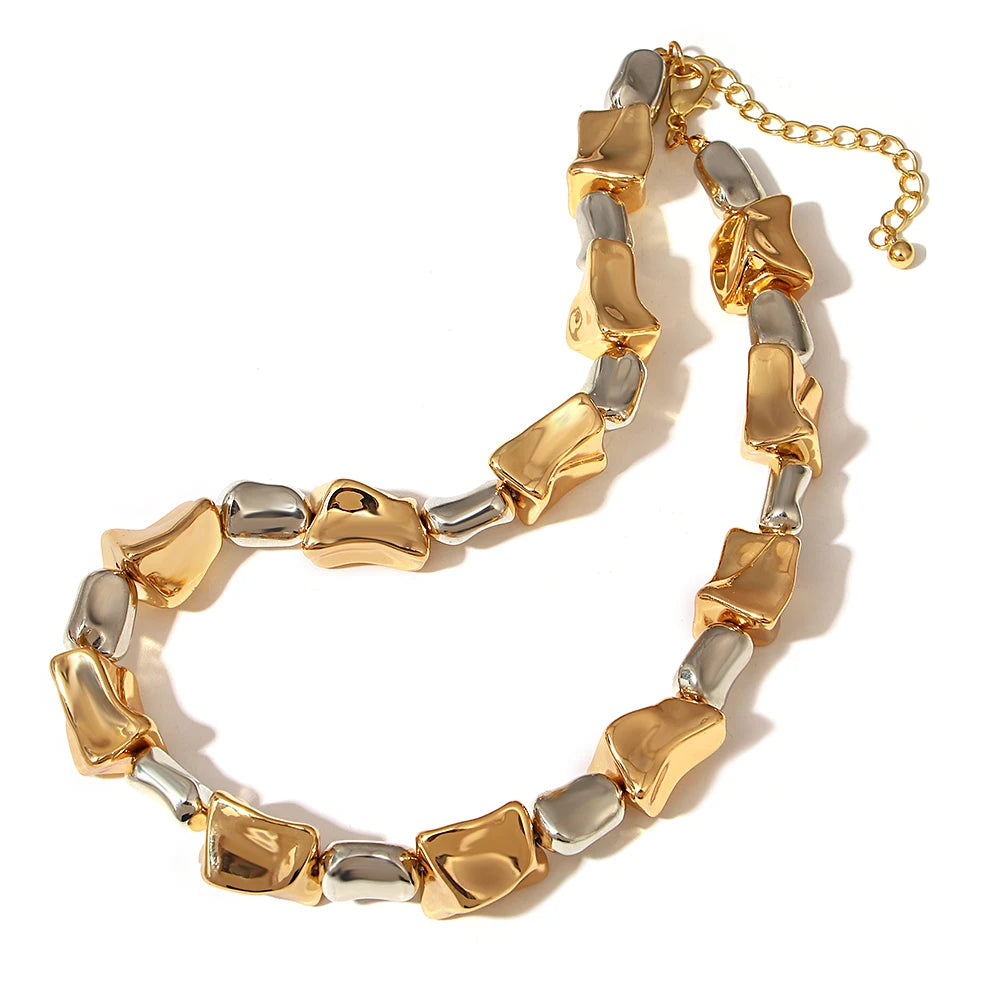 ALLYES Irregular Two Tone Geometric Beads Necklaces for Women Y2K Punk Rock Gold Color Thick Chain Necklace Choker Party Jewelry
