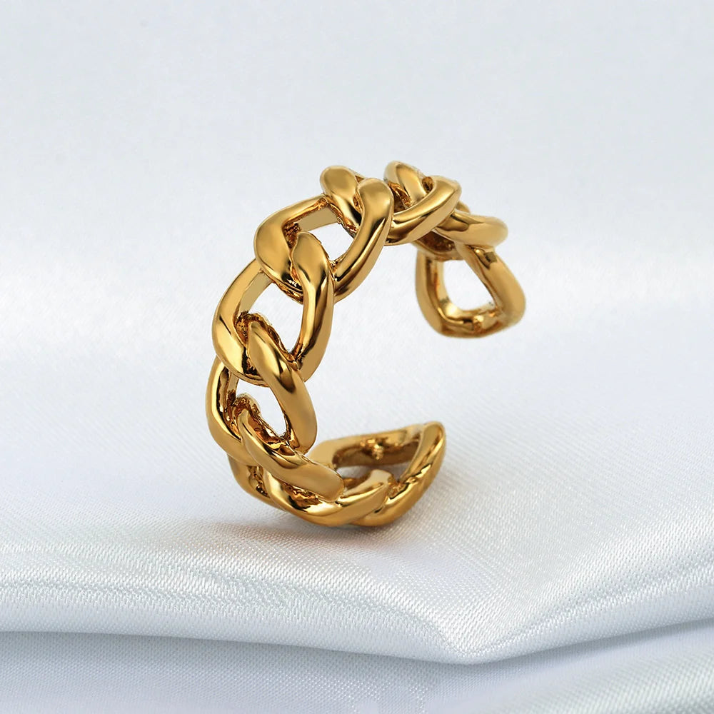 ALLYES Fashion Twisted Link Chunky Rings for Women Personality Gold Color Opening Finger Ring Charm Jewelry