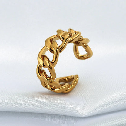 ALLYES Fashion Twisted Link Chunky Rings for Women Personality Gold Color Opening Finger Ring Charm Jewelry