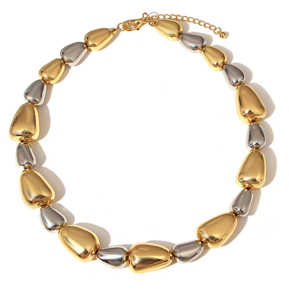 ALLYES Irregular Two Tone Waterdrop Beads Necklaces for Women Y2K Punk Rock Gold Color Thick Chain Necklace Choker Party Jewelry