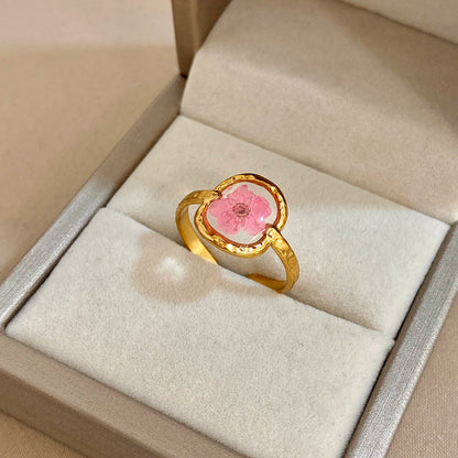 ALLYES Vintage Natural Rose Red Flower Open Rings for Women Elegant Gold Plated Stainless Steel Finger Ring Party Jewelry Gifts