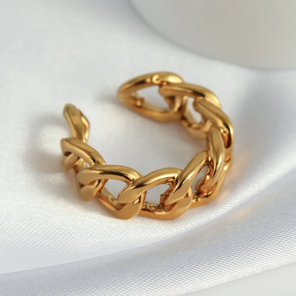 ALLYES Fashion Twisted Link Chunky Rings for Women Personality Gold Color Opening Finger Ring Charm Jewelry