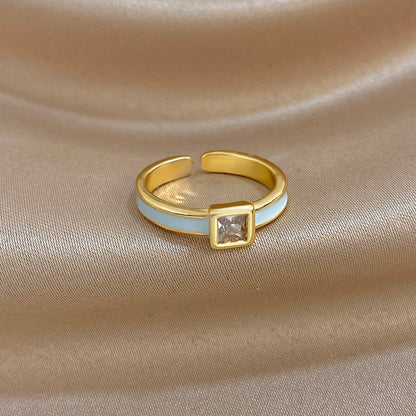 ALLYES Chic Enamel Square Zirconia Open Ring for Women Exquisite Gold Plated Copper Finger Rings Valentine's Day Gifts