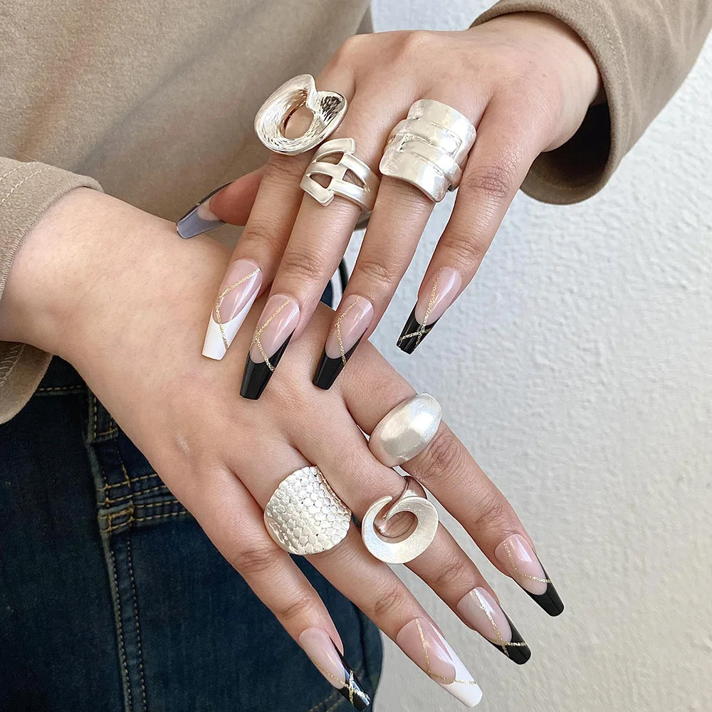 ALLYES Chunky Gold Color Rings for Women Men Irregular Geometric Matte Elastic Rope Connection Finger Rings Trendy Jewelry