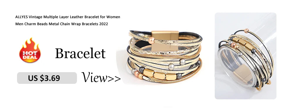 ALLYES Vintage Tree of Life Leather Bracelet for Women Multilayer Crystal Beads Chain Wrap Bracelets & Bangles Party Jewelry