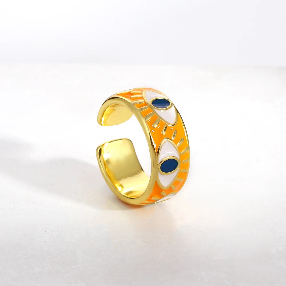 ALLYES Chunky Colorful Enamel Evil Eye Opening Rings for Women Personality Ethnic Matte Gold Color Finger Rings Charm Jewelry