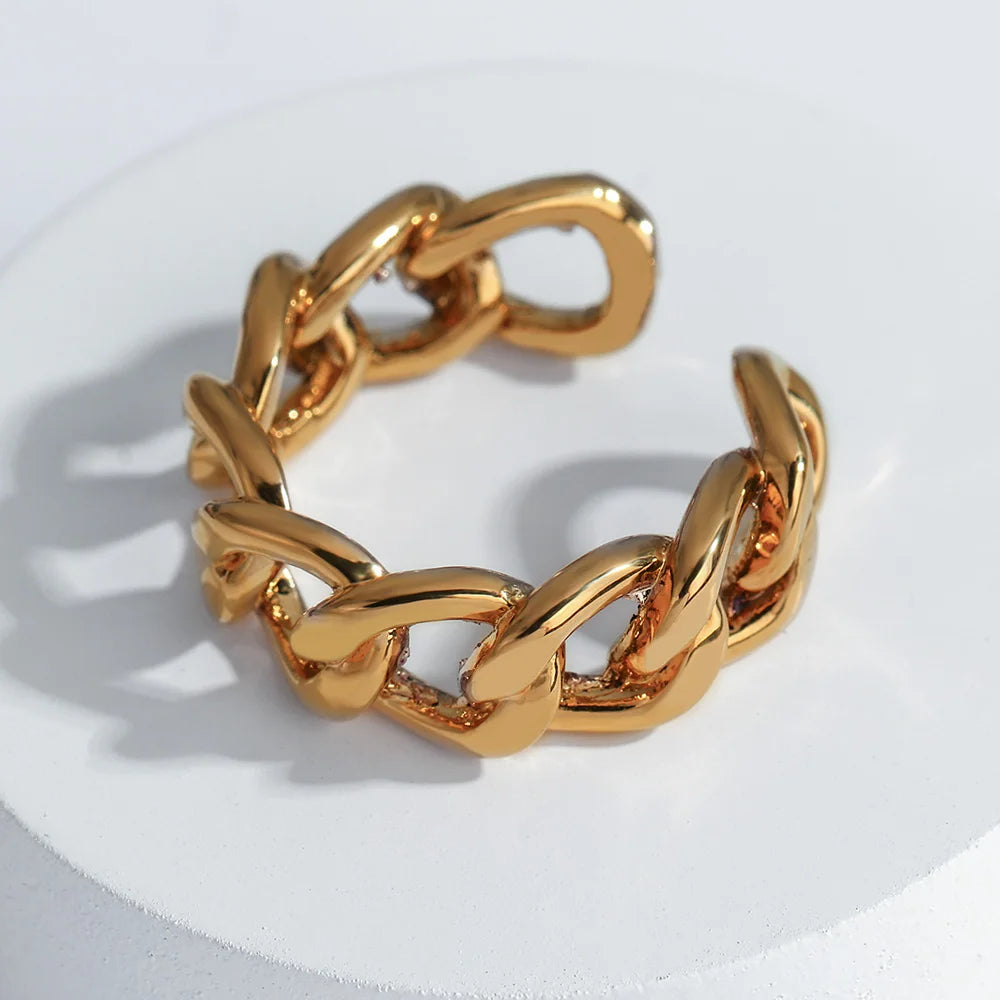 ALLYES Fashion Twisted Link Chunky Rings for Women Personality Gold Color Opening Finger Ring Charm Jewelry