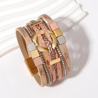 ALLYES Boho Round Braided Leather Bracelet for Women Men Vintage Multilayer Wrap Wide Bracelets & Bangles Party Jewelry Gifts