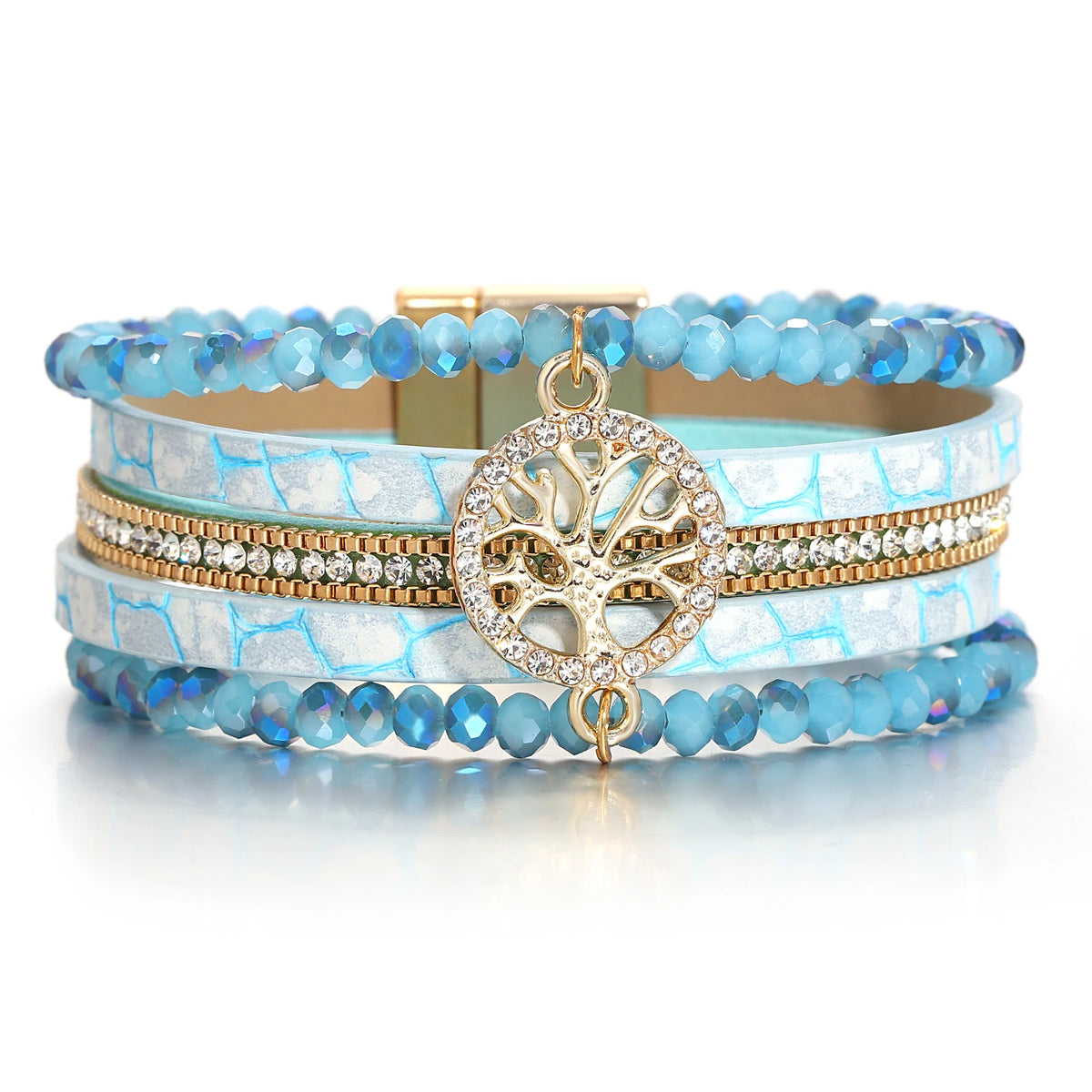 ALLYES Vintage Tree of Life Leather Bracelet for Women Multilayer Crystal Beads Chain Wrap Bracelets & Bangles Party Jewelry