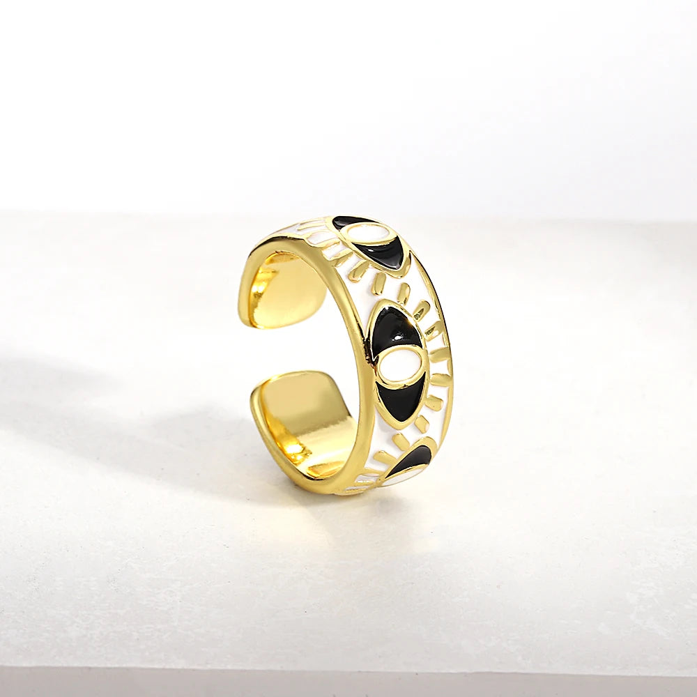 ALLYES Chunky Colorful Enamel Evil Eye Opening Rings for Women Personality Ethnic Matte Gold Color Finger Rings Charm Jewelry