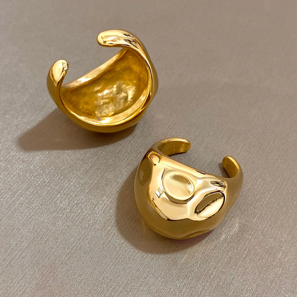 ALLYES Irregular Hammered Ball Shaped Stainless Steel Ring for Women Fashion Gold Color Chunky Finger Rings Waterproof Jewelry