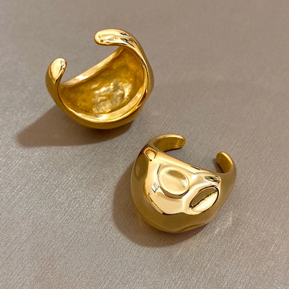 ALLYES Irregular Hammered Ball Shaped Stainless Steel Ring for Women Fashion Gold Color Chunky Finger Rings Waterproof Jewelry