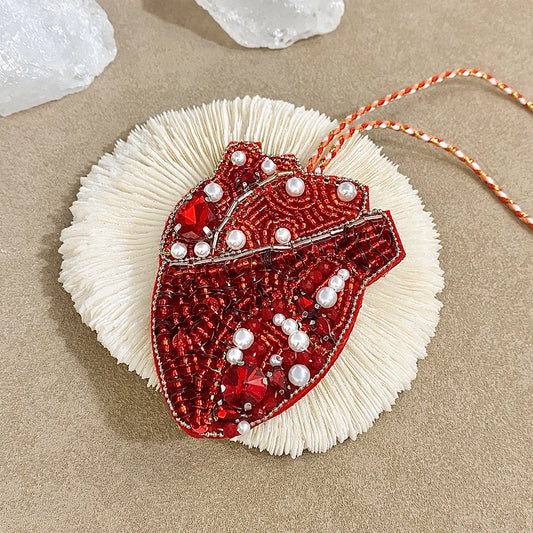 ALLYES Chic Pink Red Seed Beads Sequins Hand-sewn Heart Keychain Fashion Mobile Phone Handbag Hanging Charms Keyring Accessories