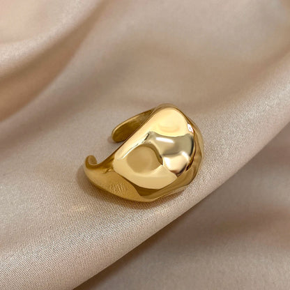 ALLYES Irregular Hammered Ball Shaped Stainless Steel Ring for Women Fashion Gold Color Chunky Finger Rings Waterproof Jewelry