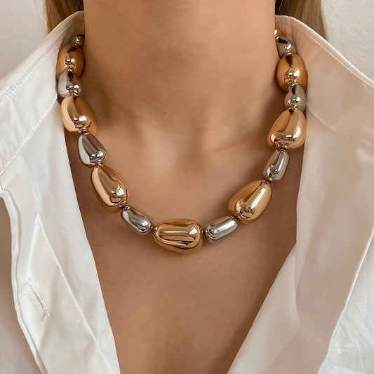 ALLYES Irregular Two Tone Waterdrop Beads Necklaces for Women Y2K Punk Rock Gold Color Thick Chain Necklace Choker Party Jewelry