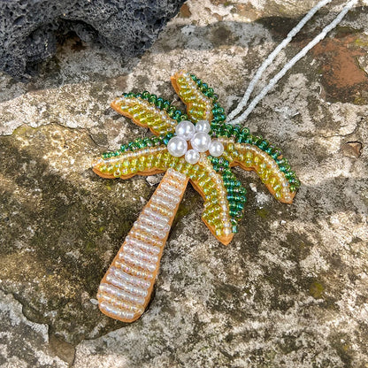 ALLYES Fashion Handcrafted Seed Bead Coconut Tree Keychain, Mobile Phone Handbag Hanging, Charms Keyring Gifts