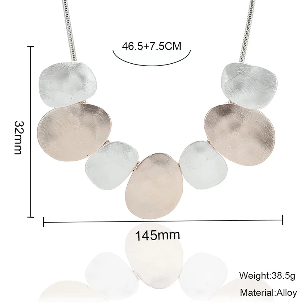 ALLYES Creative Two Tone Hammered Matte Metal Necklace for Women Vintage Geometric Choker Sweater Chain Necklaces Party Jewelry