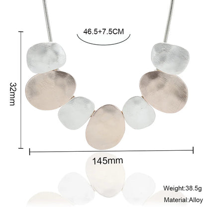 ALLYES Creative Two Tone Hammered Matte Metal Necklace for Women Vintage Geometric Choker Sweater Chain Necklaces Party Jewelry