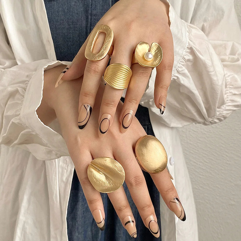 ALLYES Irregular Chunky Gold Silver Color Rings for Women Men Personality Elastic Rope Adjustable Finger Ring Fashion Jewelry