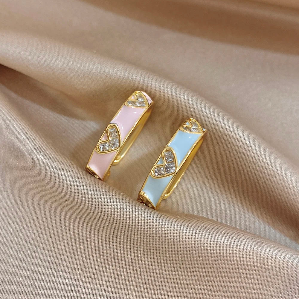 ALLYES Romantic Enamel Heart Zirconia Open Ring for Women Exquisite Gold Plated Copper Finger Rings Valentine's Day Gifts