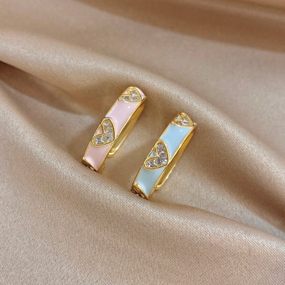 ALLYES Romantic Enamel Heart Zirconia Open Ring for Women Exquisite Gold Plated Copper Finger Rings Valentine's Day Gifts