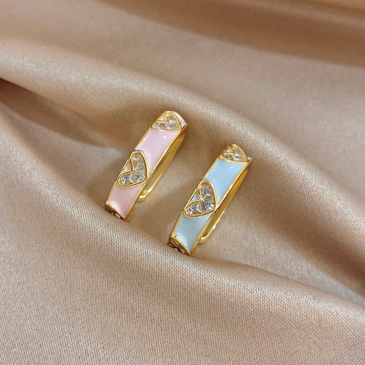 ALLYES Romantic Enamel Heart Zirconia Open Ring for Women Exquisite Gold Plated Copper Finger Rings Valentine's Day Gifts