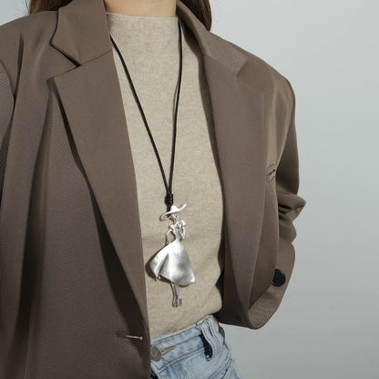ALLYES Vintage Boho Long Leather Necklaces Elegant Matte Metal Women Pendant Necklace Sweater Chain Fall & Winter Jewelry